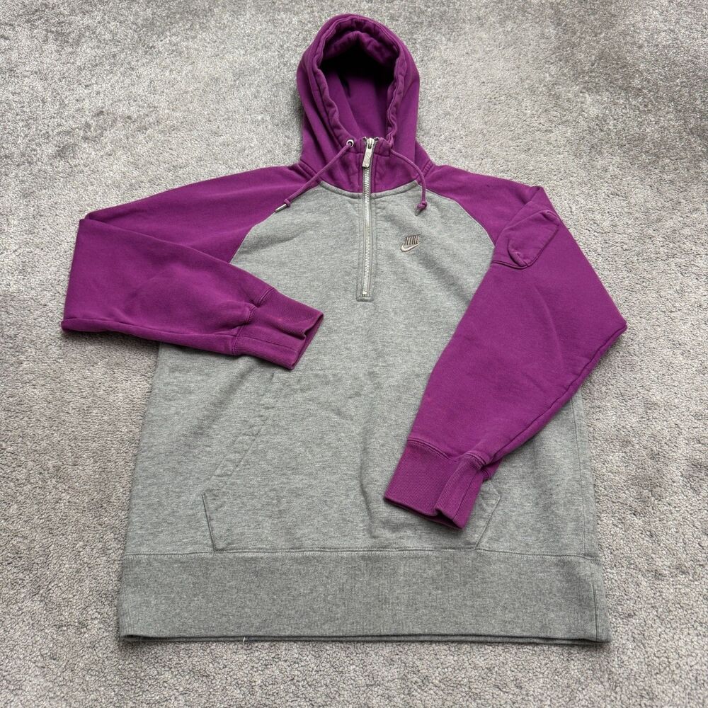 Nike Sportswear 1/4 Zip Pullover Hoodie Sweatshirt Womens Medium Purple Gray